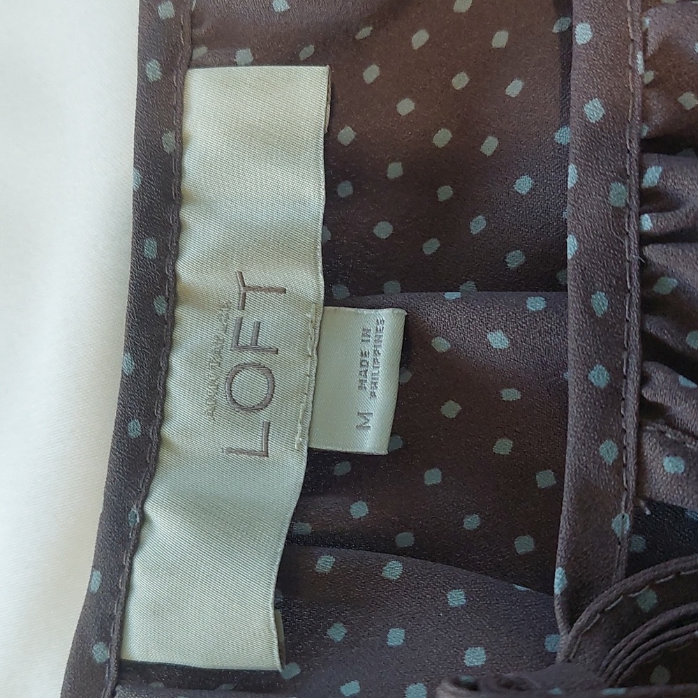 LOFT Brown Print  Blouse Cute Puffy Sleeves .Size M - Picture 2 of 6